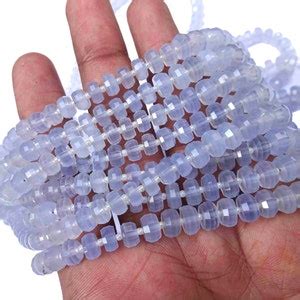 Aaa Grade Blue Chalcedony Step Cut Faceted Rondelle Beads Etsy