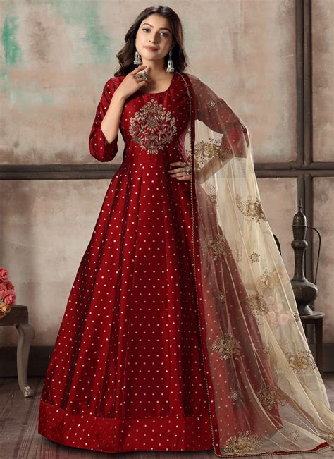 Buy Tafeta Silk Embroidered Anarkali Suit Online