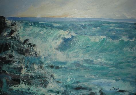 Crashing Waves Seascape Original Painting with by PaintingsByBelva