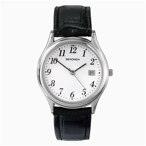 Sekonda Mens Classic Watch 3473 Round 38mm Black Leather Upper Strap White Dial Sekonda