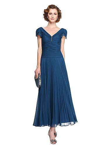 Sheath Column V Neck Tea Length Chiffon Mother Of The Bride Dress