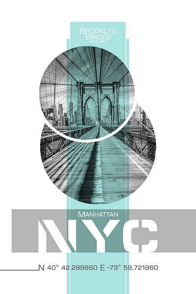 Poster Art NYC Brooklyn Bridge Van Melanie Viola Op Canvas Behang En