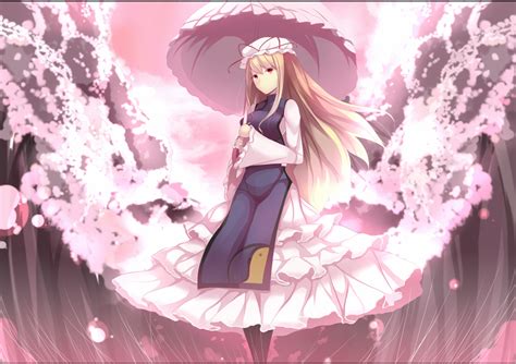 Blonde Hair Bow Cherry Blossoms Daiaru Dress Flowers Hat Long Hair Red