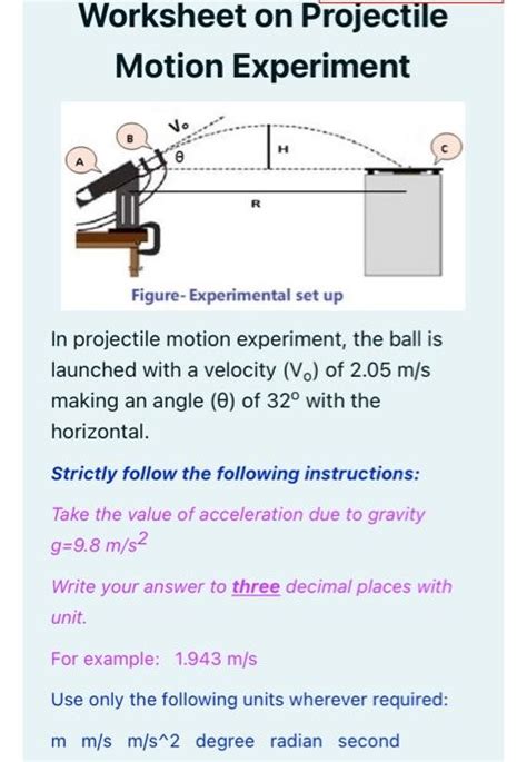 Solved Aonameaely Projectile Motion Pre Lab Worksheet