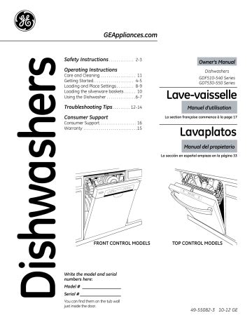 G E Dishwasher Owners Manual