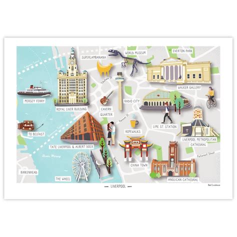 Illustrated Map Liverpool A4 Hand Drawn Map Poster Etsy Uk