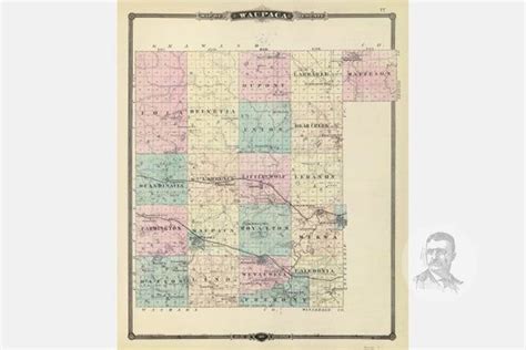 Waupaca County Wi Map 1878 Old Map Of Waupaca Wisconsin Art Vintage