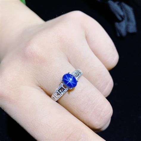 Natural Blue Star Sapphire Engagement Rings For Women 6x8mm Gemstones