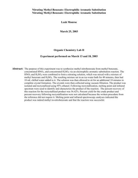 Nitration Of Methyl Benzoate Lab Report