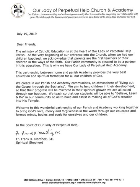 Letter From Our Parish Priest Faith Life Our Lady Of Perpetual Help