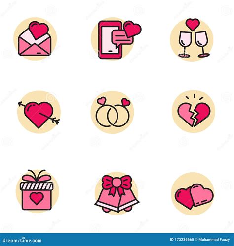 Conjunto De Iconos De Amor Y Romance En Un Estilo De Color Lineal Ilustración Del Vector