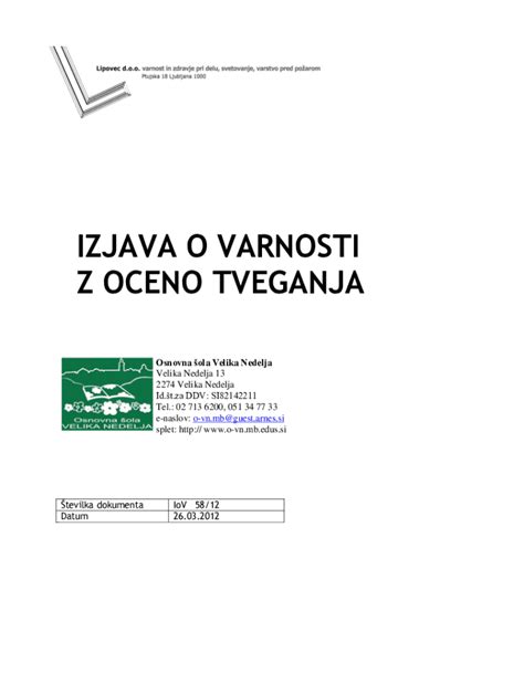 Fillable Online Izjava O Varnosti Z Oceno Tveganja Fax Email Print