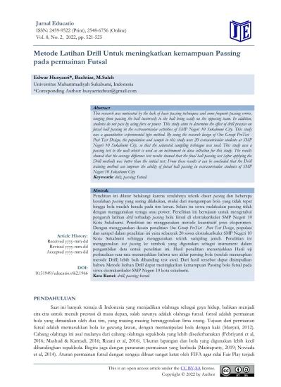 Metode Latihan Drill Untuk Meningkatkan Kemampuan Passing Pada