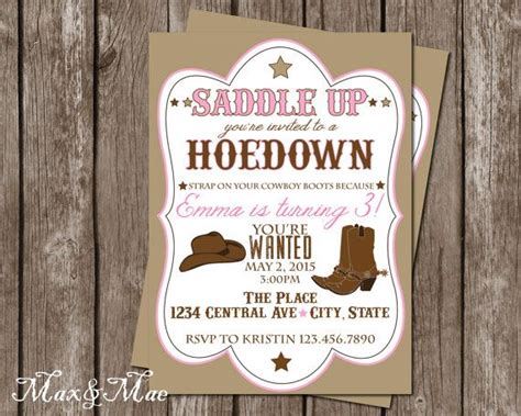 Cowgirl Birthday Party Invitation Hoedown Birthday Western Etsy In