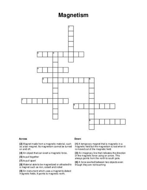 Magnetism Crossword Puzzle