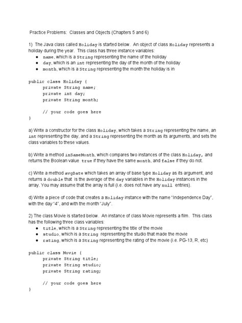 Classes and Objects Practice | PDF | Method (Computer Programming ...