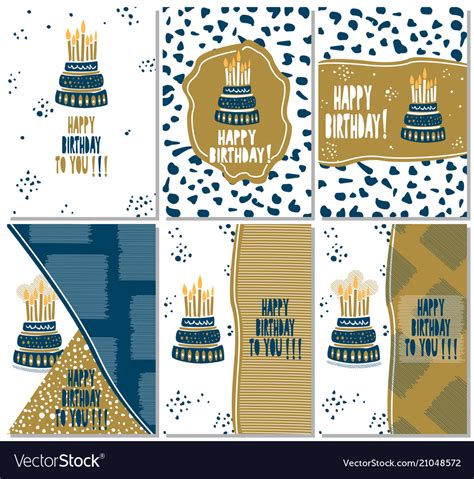 Set Of Modern Happy Birthday Greeting Cards Design