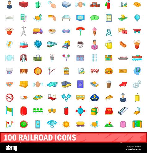 Railroad Icons Set Cartoon Style Stock Vector Image Art Alamy