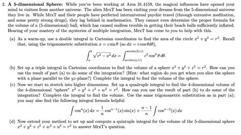 A 5-dimensional Sphere: While you've been working at | Chegg.com