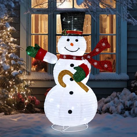 4FT Lighted Christmas Snowman Decorations, Collapsible White Snowman with LED Lights, Pre-Lit ...