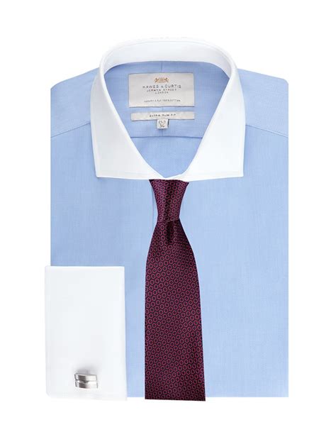 Mens Blue Extra Slim Fit Double Cuff Shirt White Collar And Cuff