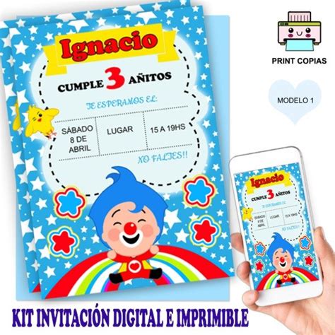 Tarjeta Invitaci N Digital E Imprimible Payaso Plim Plim M Printdise Os