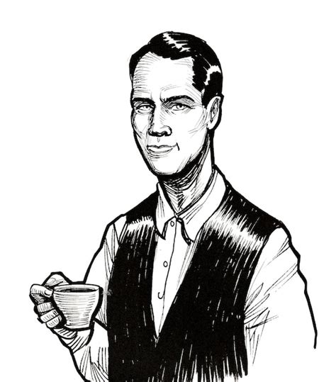 Premium Photo Gentleman Drinking Coffee Ink Black And White Drawing