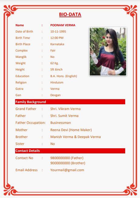 11 Biodata Format For Marriage For Girl Free Download Wordpdf