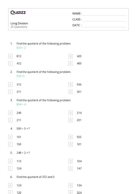 50 Long Division Worksheets For Grade 6 On Quizizz Free And Printable