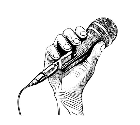 Premium Vector Man S Hand Holding A Microphone Hand Drawn Sketch