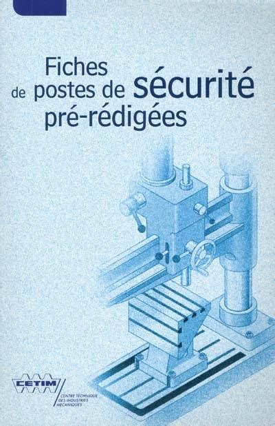 Livre Fiches de postes de sécurité pré rédigées le livre de Centre