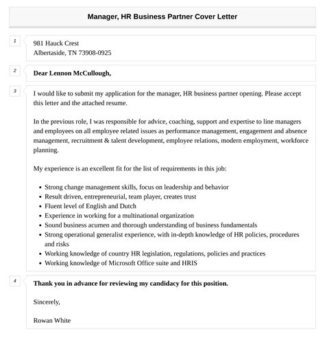 Manager Hr Business Partner Cover Letter Velvet Jobs