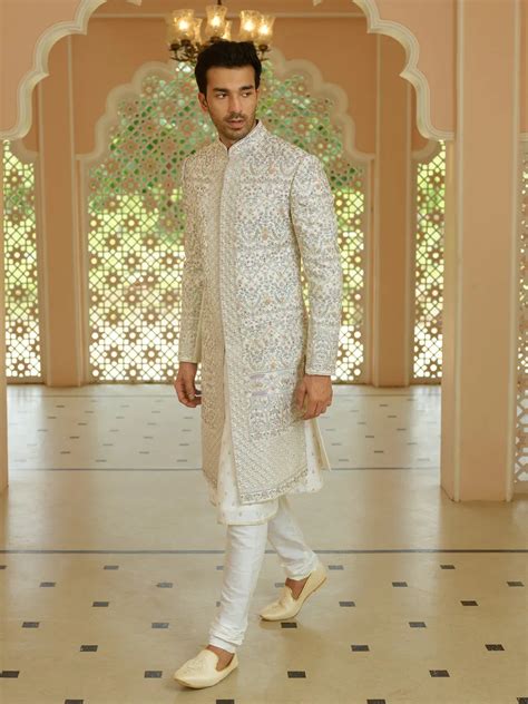 Trendy Silk Cream Sherwani G3 MSH7849 United States