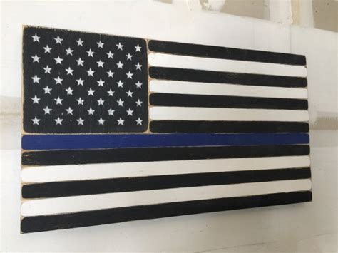 Rustic Distressed Thin Blue Line Wood Flag By Veteranmadewoodworks