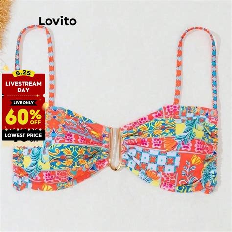 Lovito Women Sexy Tropical Metal Bikini Top LNL Shopee Philippines