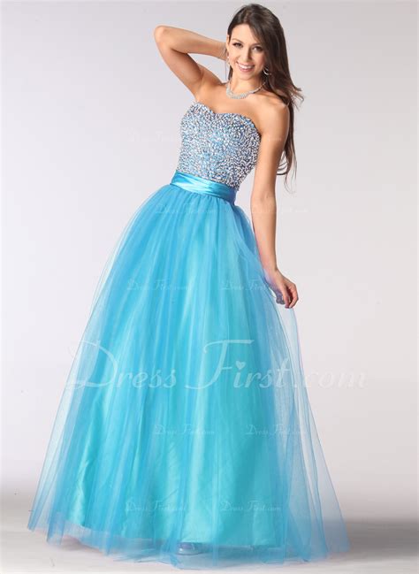 Ball Gown Princess Sweetheart Floor Length Tulle Prom Dresses With