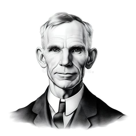 Black And White Vintage Engraving Headshot Portrait Of Henry Ford As