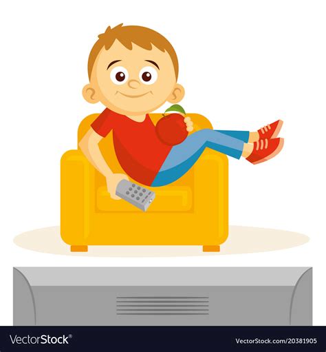 Boy is watching tv Royalty Free Vector Image - VectorStock