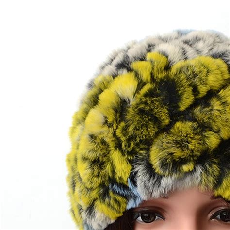 Kn Mink Fur Hat Women Winter Fluffy Knitted Cap Warm Skiing Pineapple