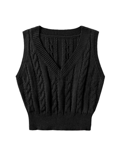 Womens Sweater Vests Casual Plain V Neck Black L