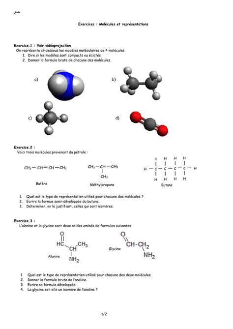 Nde Exercices Mol Cules Et Repr Sentations Exercice Voir