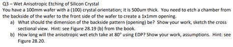 Q Wet Anisotropic Etching Of Silicon Crystal You Chegg