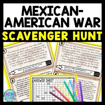 Mexican American War Scavenger Hunt Reading Comprehension Activity