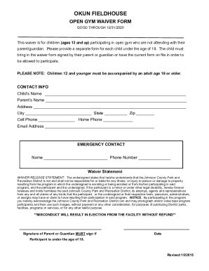 Fillable Online Okun Fieldhouse Open Gym Waiver Form Fax Email Print