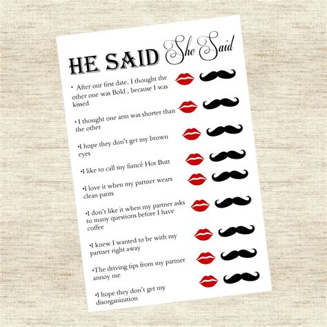 Printable He Said She Said Bridal Shower Game Printable Word Searches