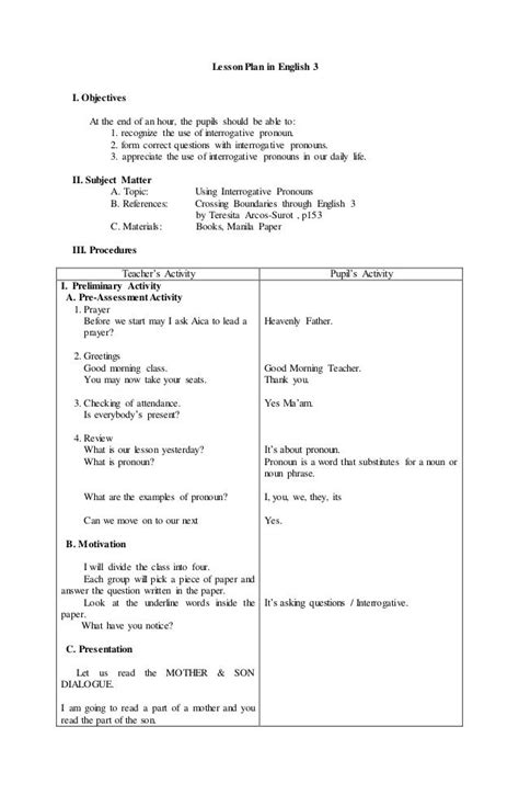 Detailed Lesson Plan For Grade 3