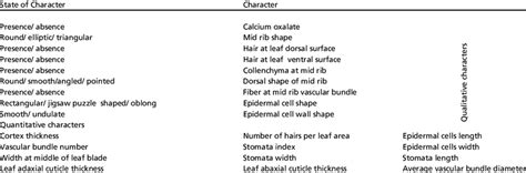 Qualitative And Quantitative Anatomical Features Used In Present