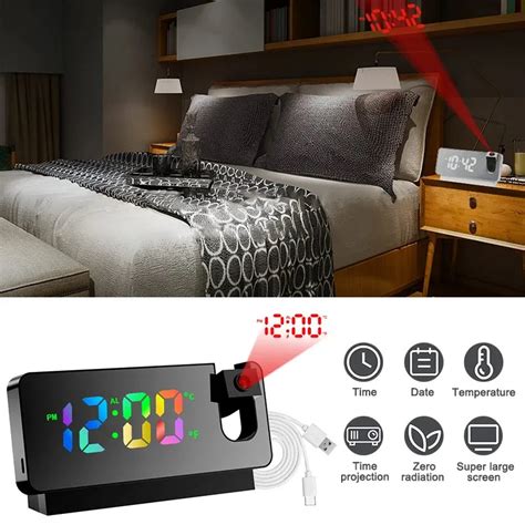 Digital Projection Alarm Clock With 180° Rotation Led Usb Electronic