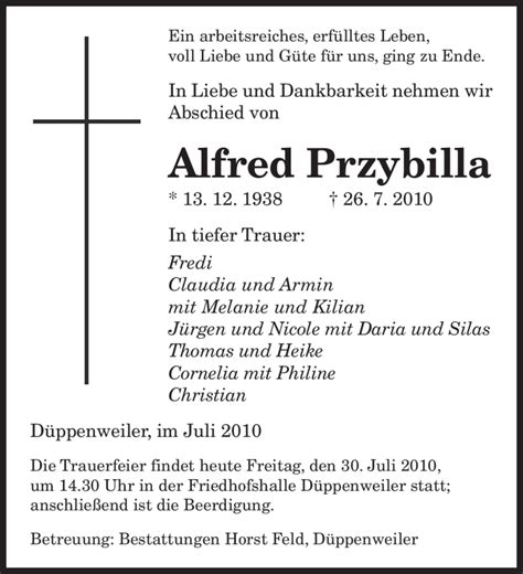 Traueranzeigen Von Alfred Przybilla Saarbruecker Zeitung Trauer De