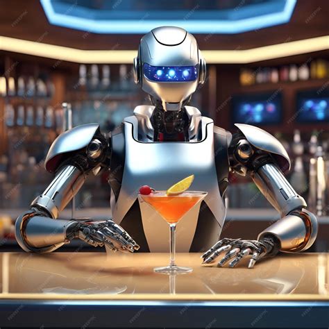 Premium AI Image | A robot bartender mixing cocktails at a spaceport ...